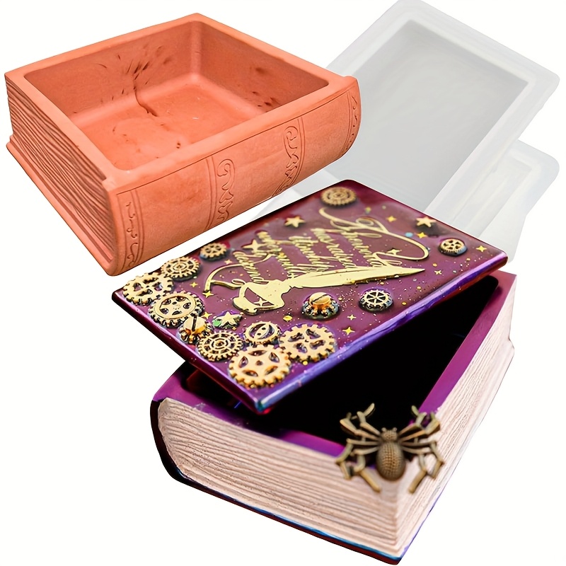 E-shop Buchförmige Harzform mit Deckel - Öffnende 3D Epoxidharz/Beton Bastelform für DIY Buchseiten-Texturbox, Kerzenhalter, Schmuckkästchen,