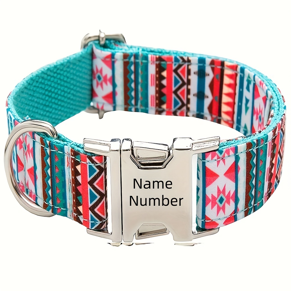TEMU Collar Ajustable para Perros Grabable con Láser - Estampado de Rayas, Poliéster Duradero, Ajuste para Perros Pequeños - Placa de Identificación