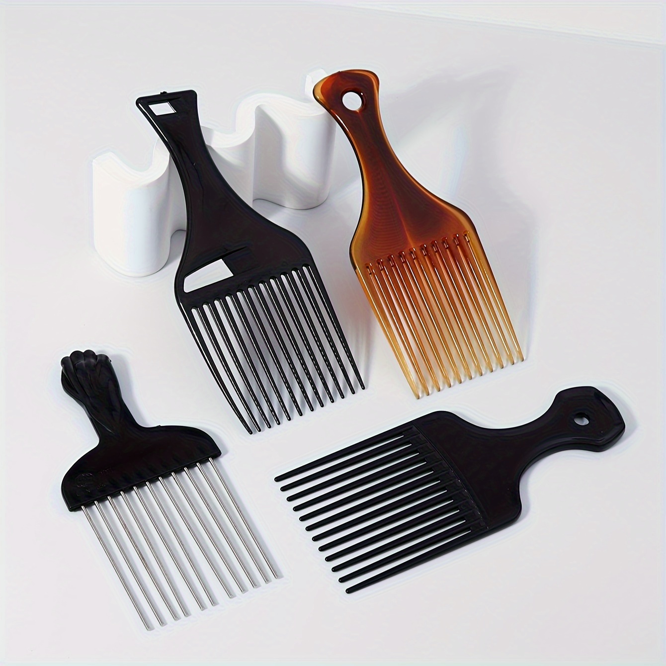 

4pcs Afro Comb Set For - Stainless Steel & Plastic, Ideal For Curly Hair Styling, Metal Comb