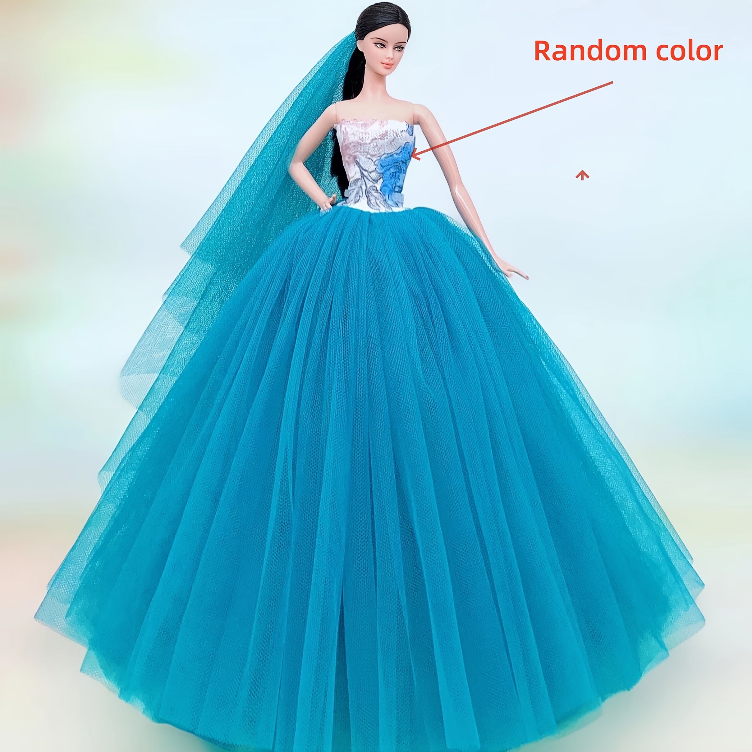 Image of 1pc Handmade Wedding Doll Dress Princess Evening Party Ball Long Gown Skirt Bridal Veil Clothes For 30cm11.8inch Doll Accessories Diy Gifts(no Doll)(blue Clothes Random Colors）