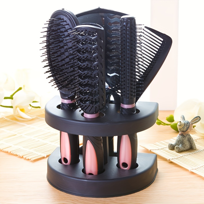 

5pcs Professional Hair Care Set With Scalp Massager, Detangling Brush, Comb & Mirror - Fragrance-free, Ideal For All Hair Types, Includes Stylish Black Holder