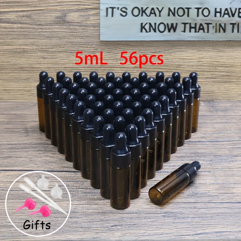 E-shop 56 Stück, 3ml/5ml Bernsteinfarbene Glas-Tropfflasche, Leere Kleine Flaschen mit Tropfer für Ätherische Öle, Tragbare Mini-Fläschchen für Parfüm,