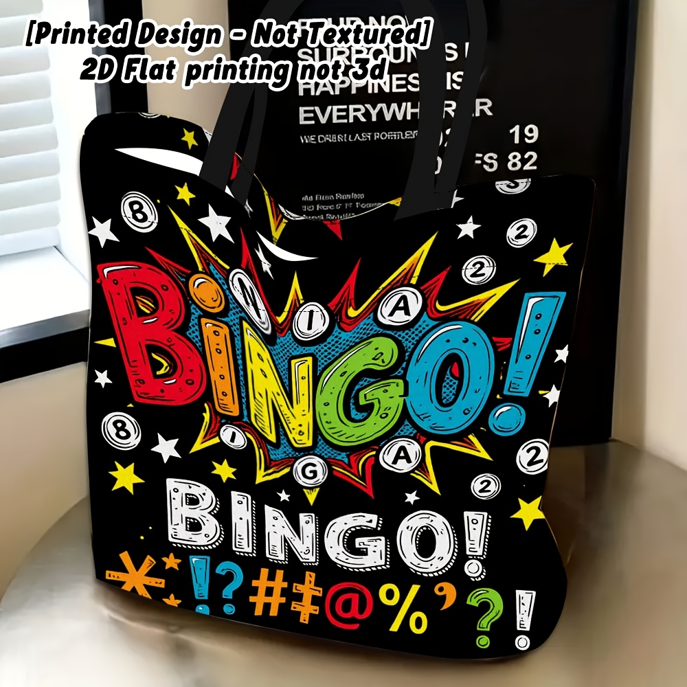 TEMU 2d Flat Printing [printed Design - Not Textured] Women'-shoulder Bag With Colorful "bingo" Letter Pattern, Multi-functional Tote Bag, Reusable,