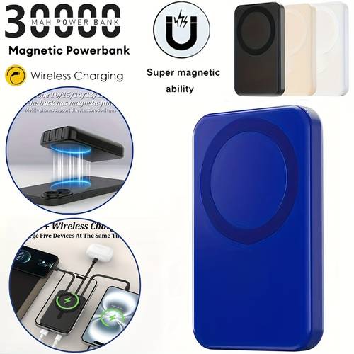 new upgrade 30000 10000mah magnetic charging power bank with wireless charging function 22 5w usb c super fast charging compatible with multiple devices portable battery pack with and multi function cable suitable for mobile phone