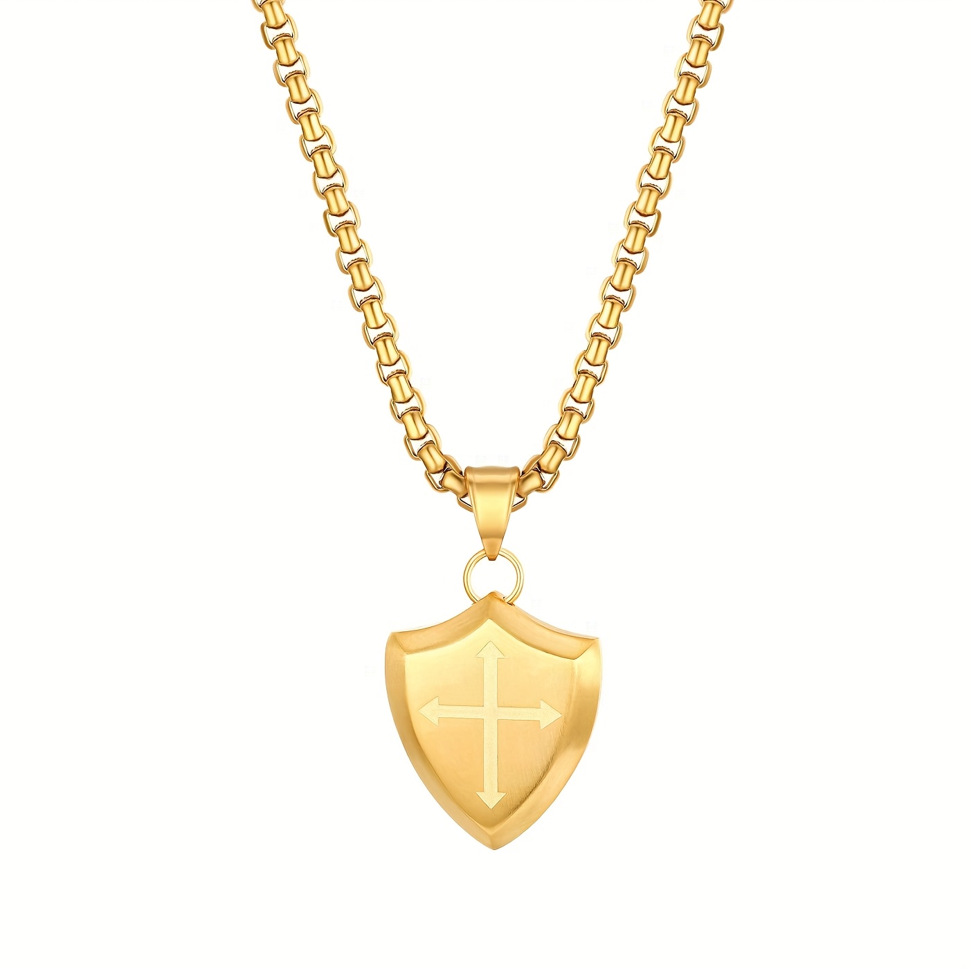 Image of Cross Pendant Necklace, Made Of Golden/ 304 304 Stainless Steel, A Religious Accessory For Men, Perfect As A Vintage Birthday Present