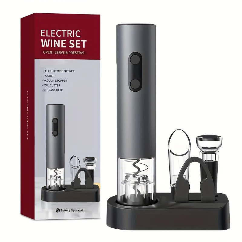 TEMU Electric Wine Opener - Single Or 5pcs Set With Vacuum Sealer & Pourer, Automatic Corkscrew Bar Tools Kit For Home, Party, Gifts