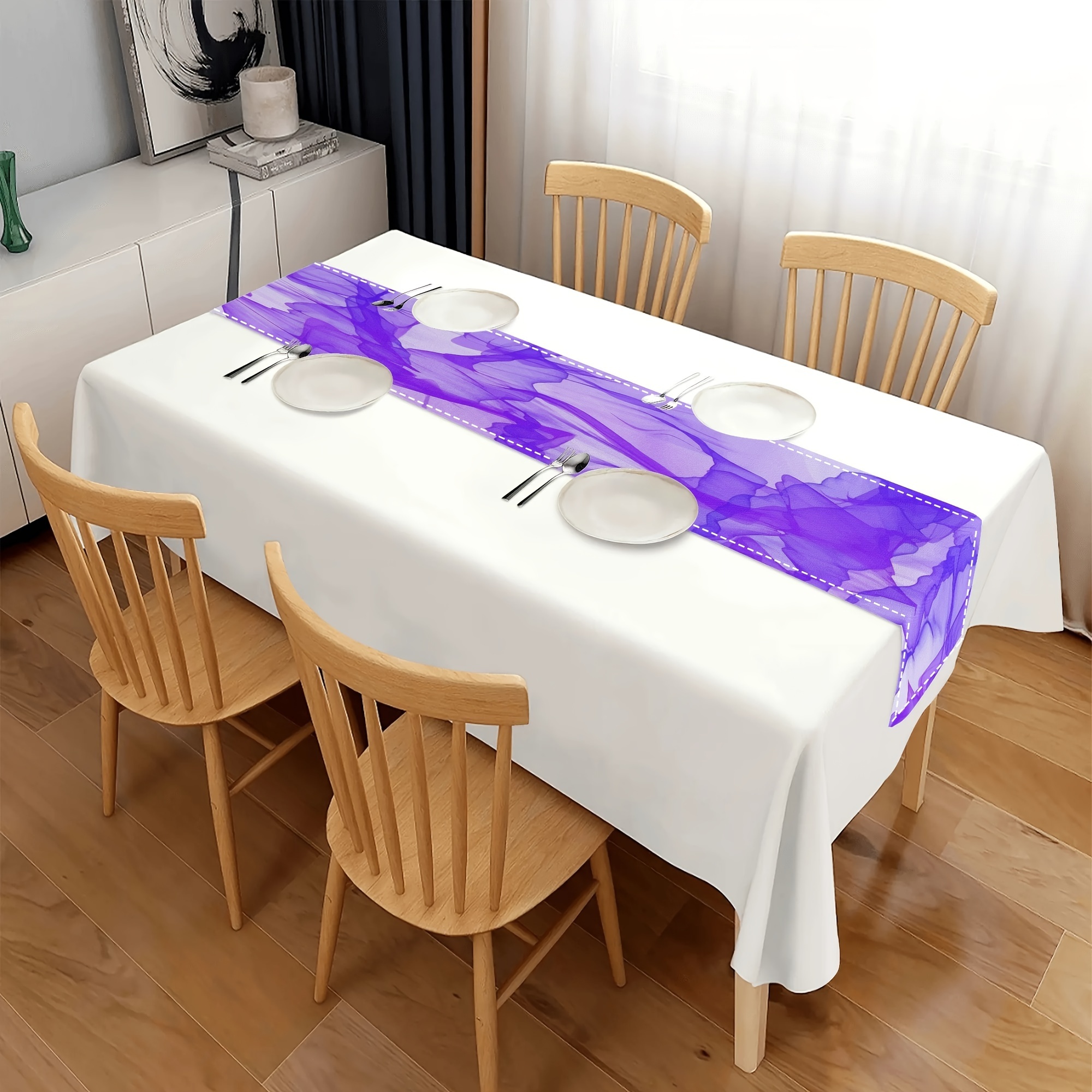 

1pc Table Runner, Modern Art Purple Printed Table Runner, Entryway Small Tablecloth, Household Creative Table Runner, For Home Dinning Room And Restaurant, Home Supplies