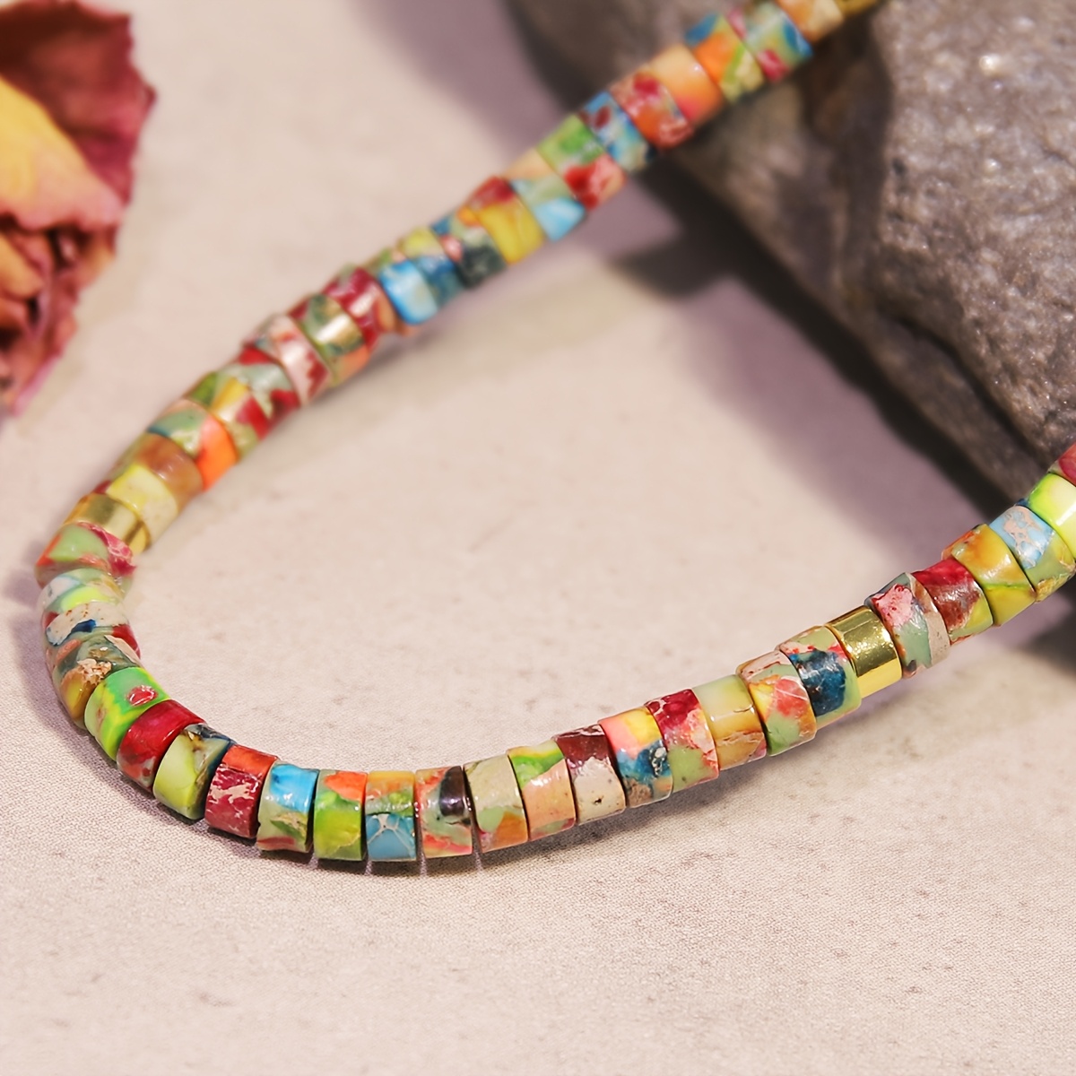 Natural Stone Bead Necklace Unisex Jewelry Golden Chain Unique Gift
