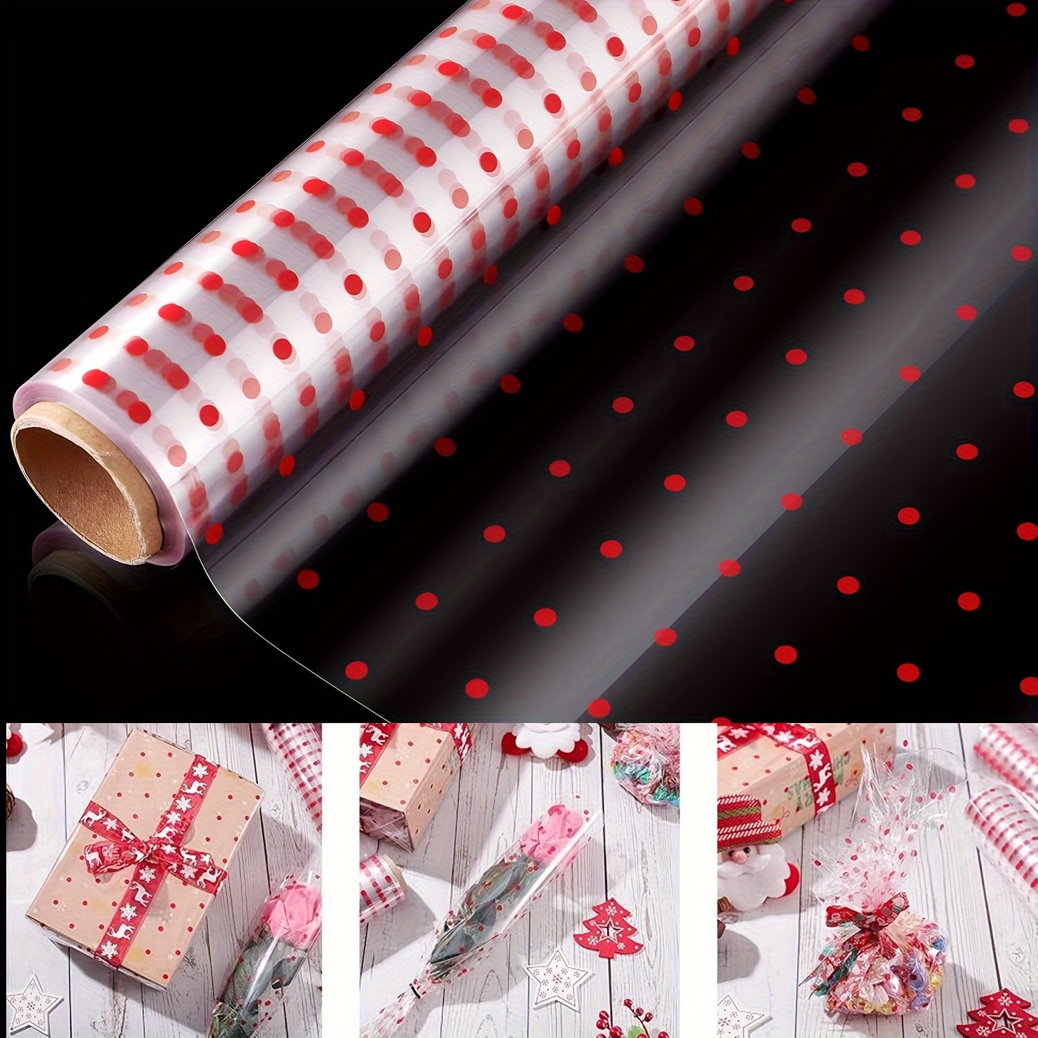 

1pc, Clear Cellophane Wrap Roll 15.7" Wide X 98ft Long 2.3 Mil Plastic Transparent Wrapping For Gift Baskets, Flower Bouquets, Large Cellophane Sheets For Arts & Crafts, Red