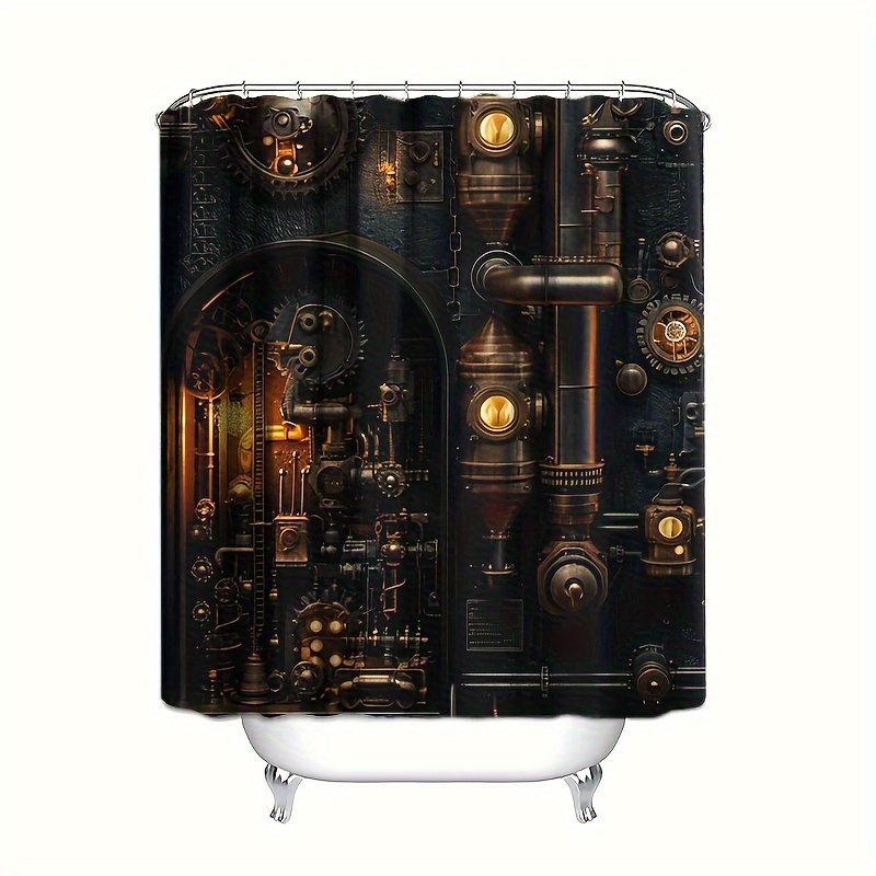 

Steampunk Mechanical Design Shower Curtain, Waterproof Polyester With 12 Hooks, Machine Washable Fantasy Themed Bathroom Decor, Woven Fabric With Other Weave Patterns, 180cm*180cm