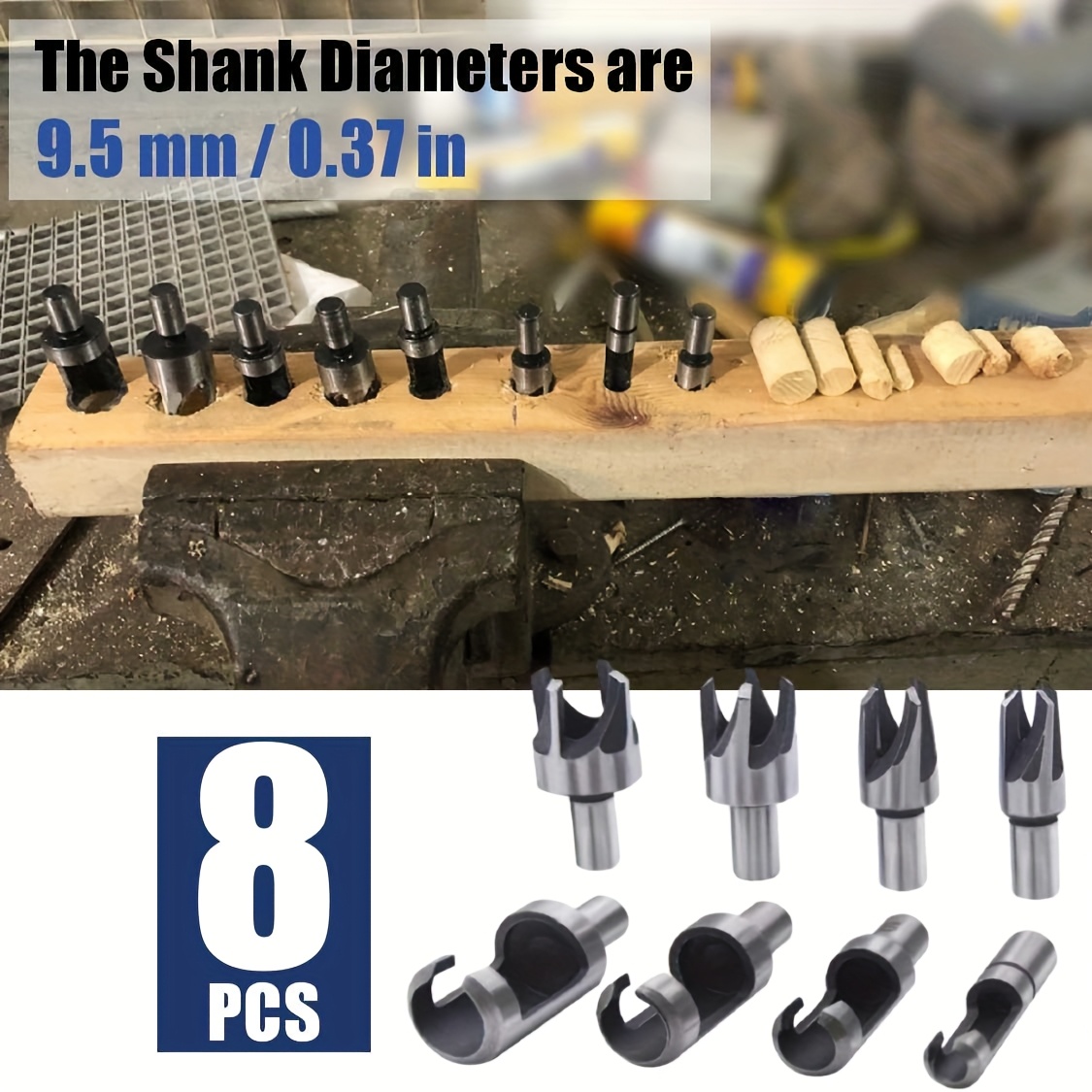 TEMU Power Tools Electric Drill Tools Accessories, 8pcs Wood Plug Cutter Drill Bits Set, Steel Titanium Coated Drill Bits Metal Cutter Sets, Wood