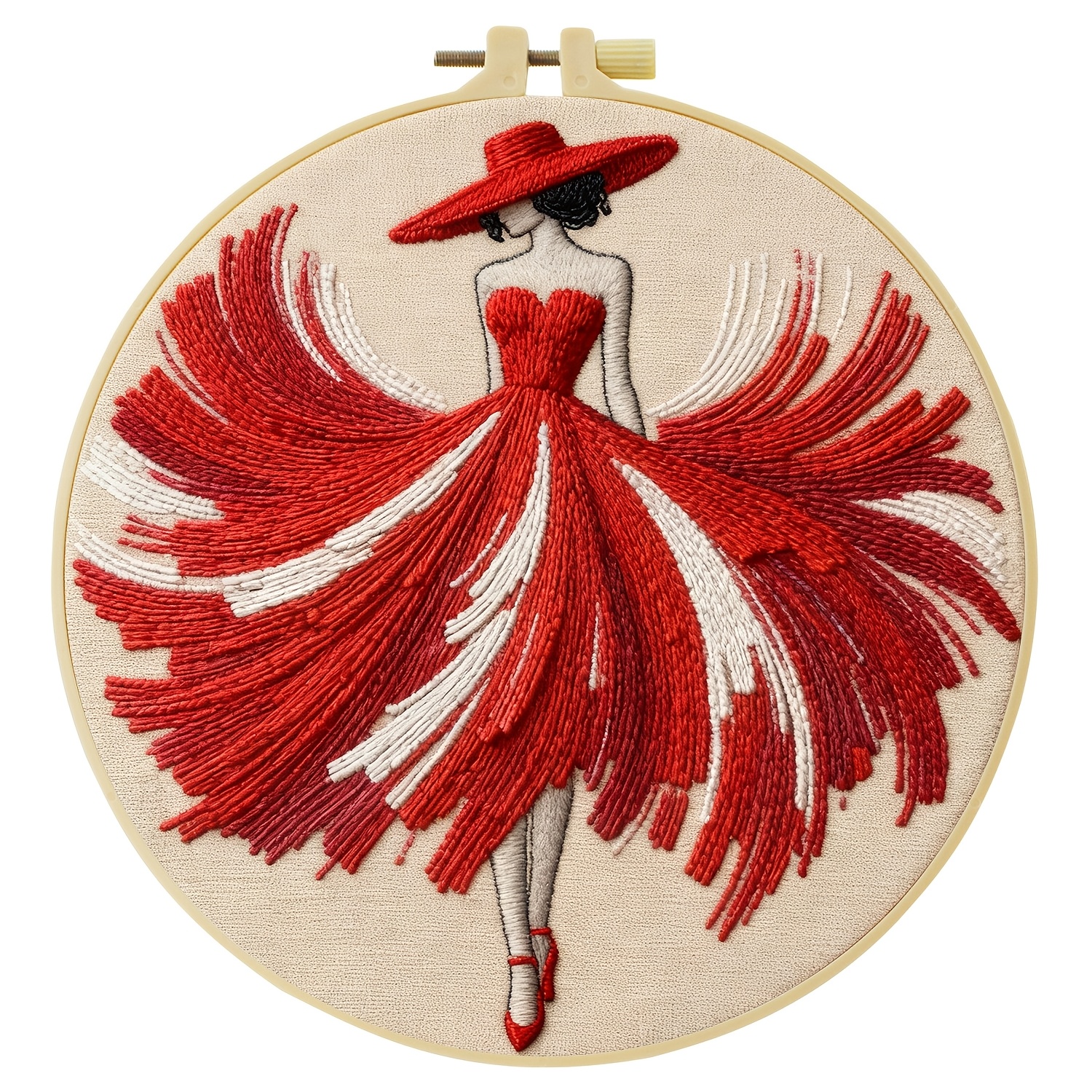 TEMU 1 kit de broderie, 20X20Cm/7.9X7.9Inch, robe rouge, kit de broderie , convient aux passionnés de broderie et aux débutants adultes, toile,