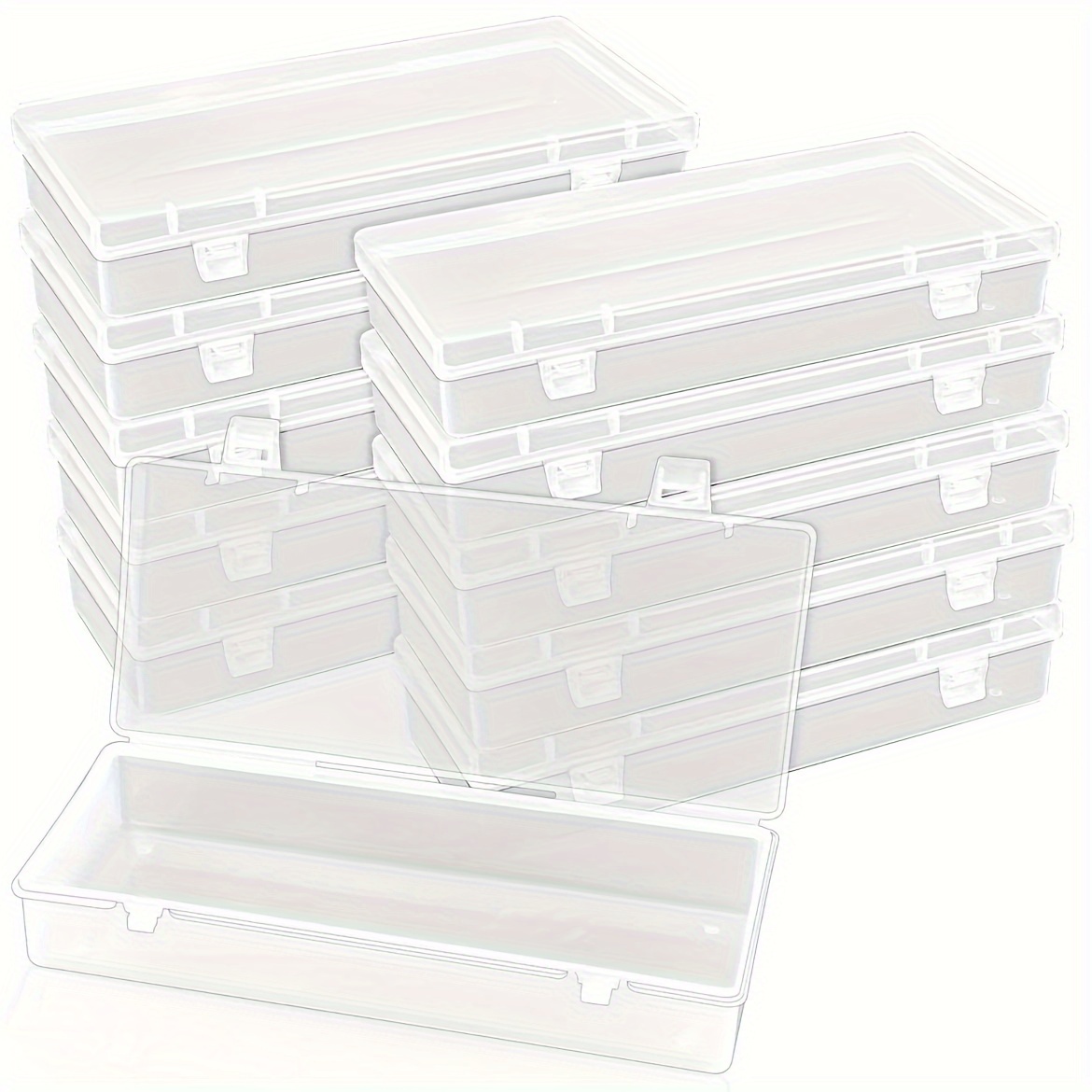 

10pcs 6 Inch (. 15.2cm) Plastic Storage Box, Small Storage Container With Hinged Lid, Rectangular Transparent Box, Can Hold Beads, Jewelry, Game Pieces, Pens And Crafts (6.2 X 2..2 Inch)