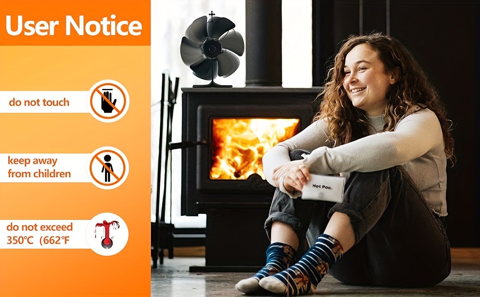 6 wooden stove fans   heat non electric     with a thermometer for the hot     suitable for wood burning stoves fireplaces details 0