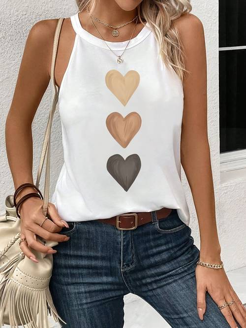 gradient heart print halter top elegant sleeveless top for womens clothing