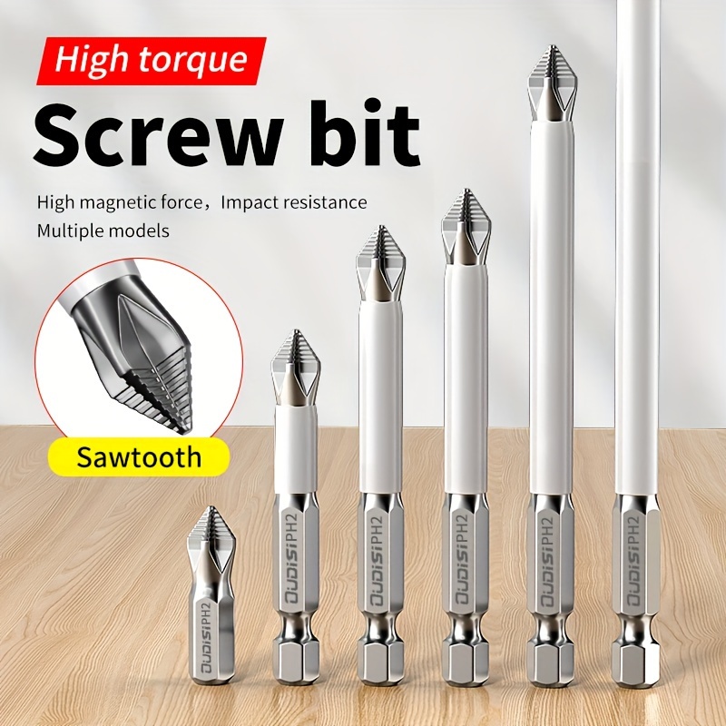 

6-piece Set Anti-slip, Impact Resistant, Strong Magnetic Screwdriver Head, Cross Shaped, High Hardness, Electric Hand Drill, Extended Anti Slip Screw Set, Electric Screwdriver Set