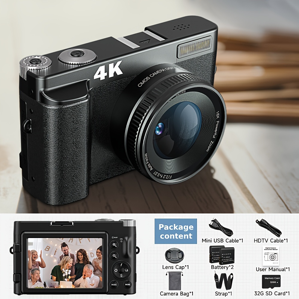 4K Digital Camera - 48MP HD Vlogging Camera with 16x Zoom, Compact for  Beginner Photography - Includes 32GB SD Card