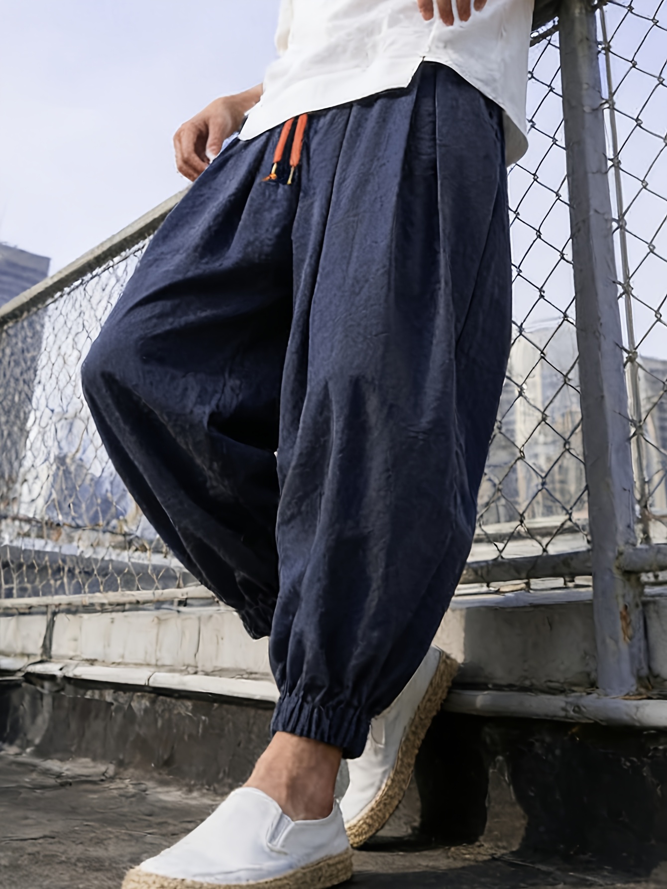 item picture mens wide leg pants summer lightweight   harem pants chinese style loose fit oversized lantern pants for plus size
