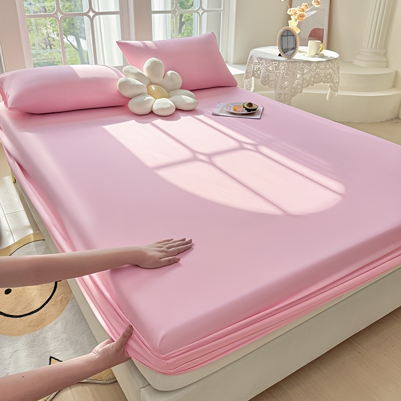 Image of 1 Easy Solid Color Bed Sheet, Without Pillowcases - Household Mattress Protector, Hotel Mattress Dust Cover, 360-degree Full Coverage, Non-slip, Made Of Material, Comfortable And Durable, Suitable For