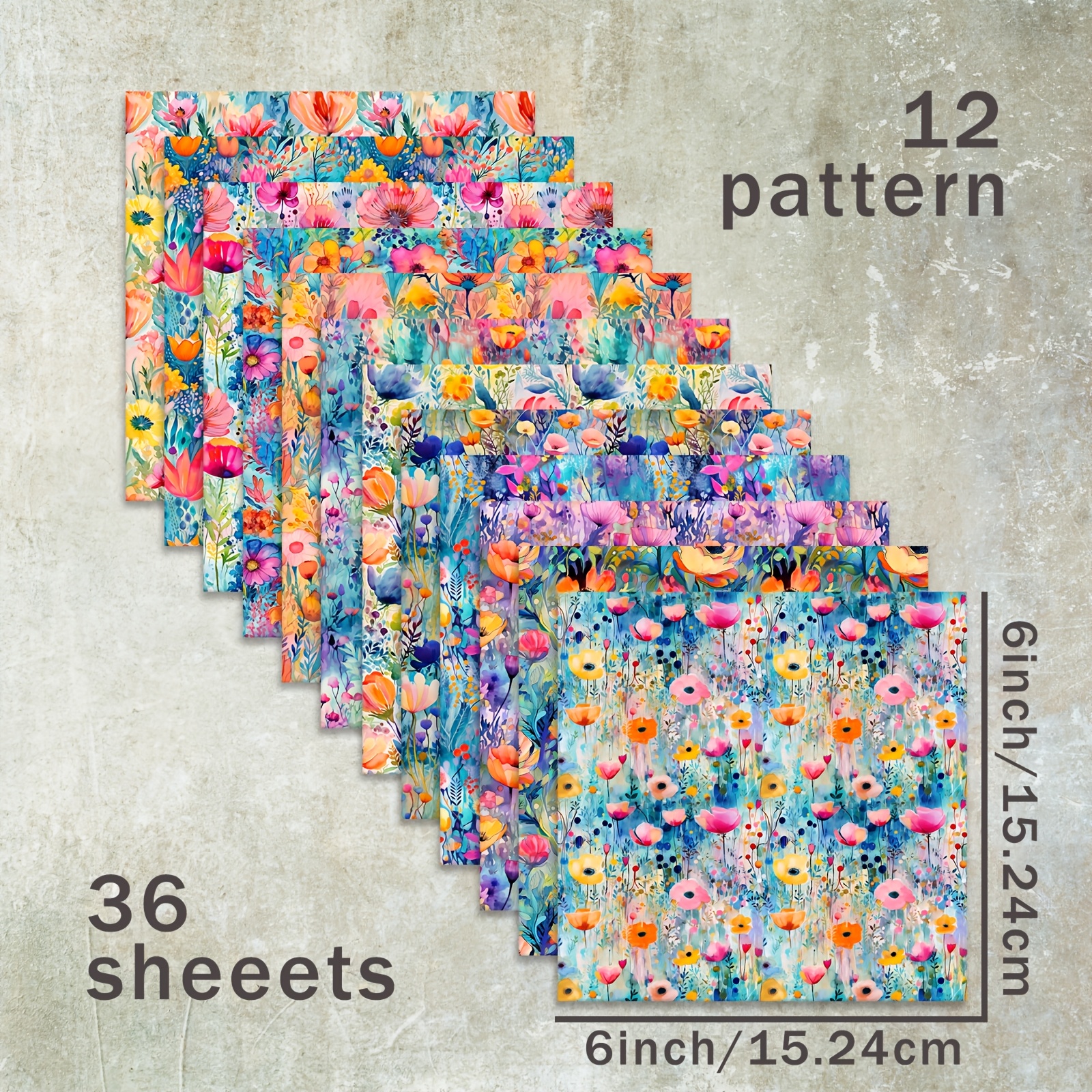 Image of 36 Sheets 6inch (multicolor Spring Wildflowers Background) Paper, Suitable For Journal Junk Journal Greeting Cards Background Album And Crafts