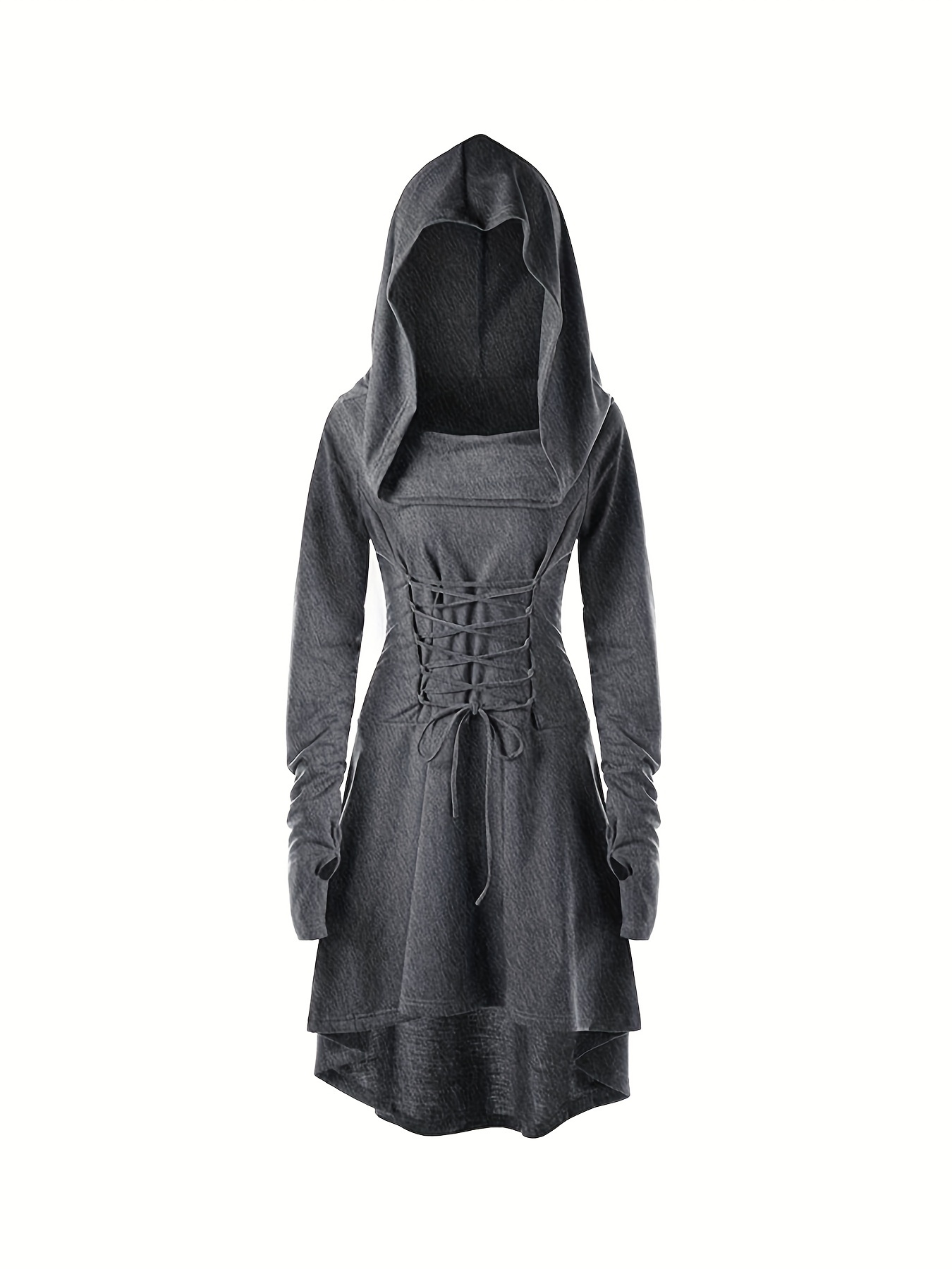 5pcs, Women Medieval Renaissance Costume Hooded Dress Long Sleeve Gothic Clothing Carnival Costume Elves Cosplay Robe with Elf Ears Corset Overknee Socks Arm Protector