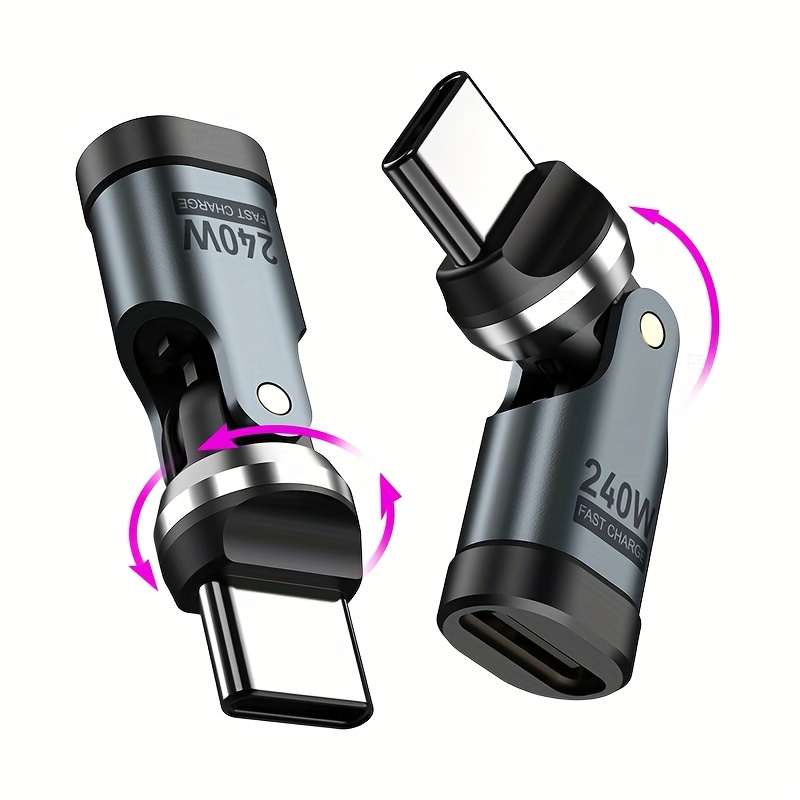 E-shop 2 Stück 540° drehbarer USB-C-Adapter, unterstützt USB3.1 Typ-C auf USB-C Stecker auf Buchse Konverter, 240W Schnellladung, Typ-C OTG-Adapter für