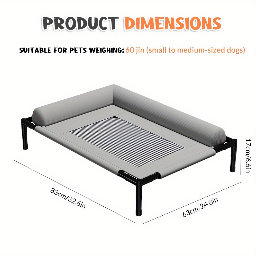 TEMU 1pc Elevated Dog Bed With Breathable Mesh, Stable Frame & Pillow, Non-slip Feet, Portable Design, Camp Raised Dog Bed For For Small, Medium, And