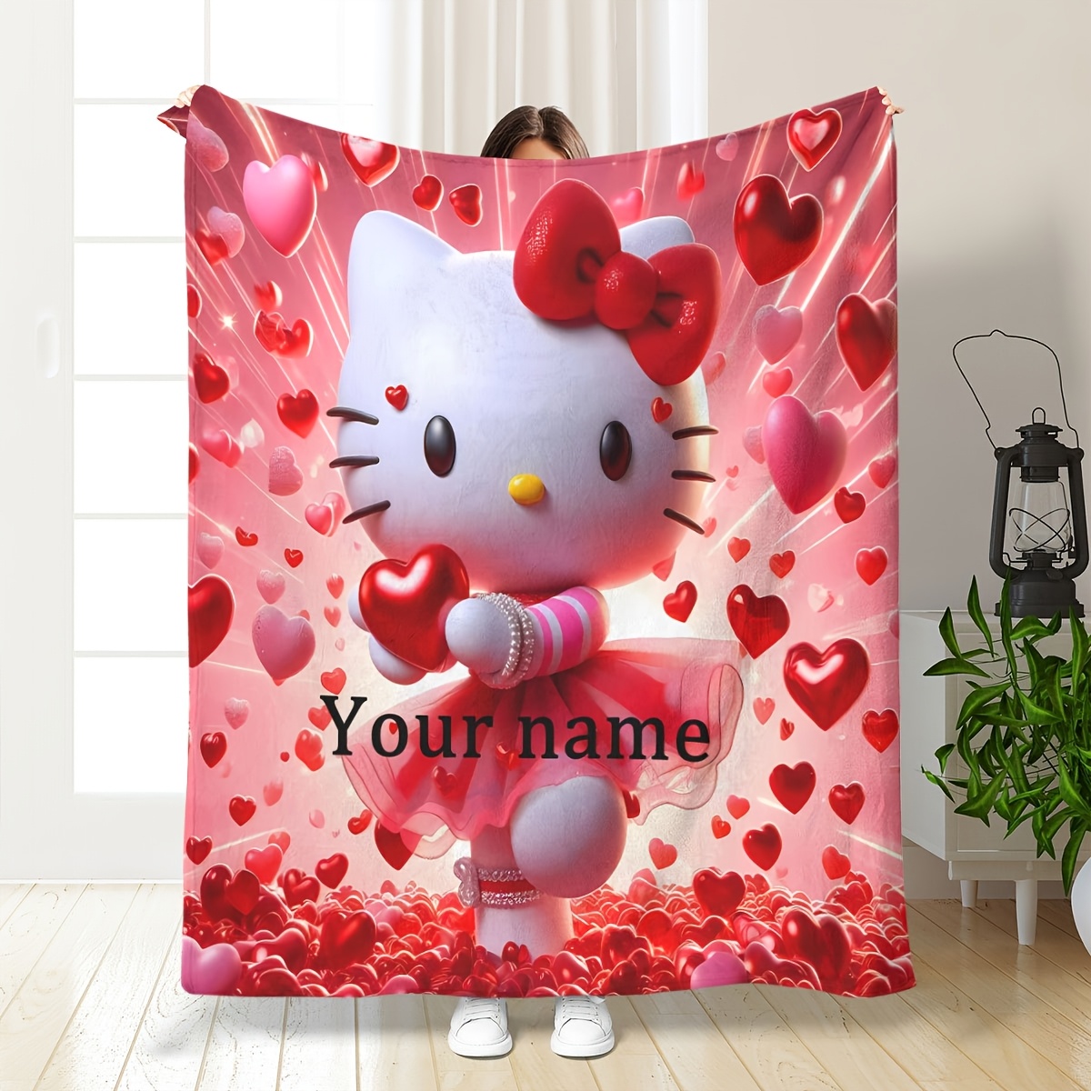 

Customizable Sanrio Hello Kitty Fleece Blanket - Soft & Cozy, 3d With Personalized Name Option, For Bed, Sofa, Office, Travel, Camping - Vibrant Pink With Design, Easy To Carry, Personalized Blanket