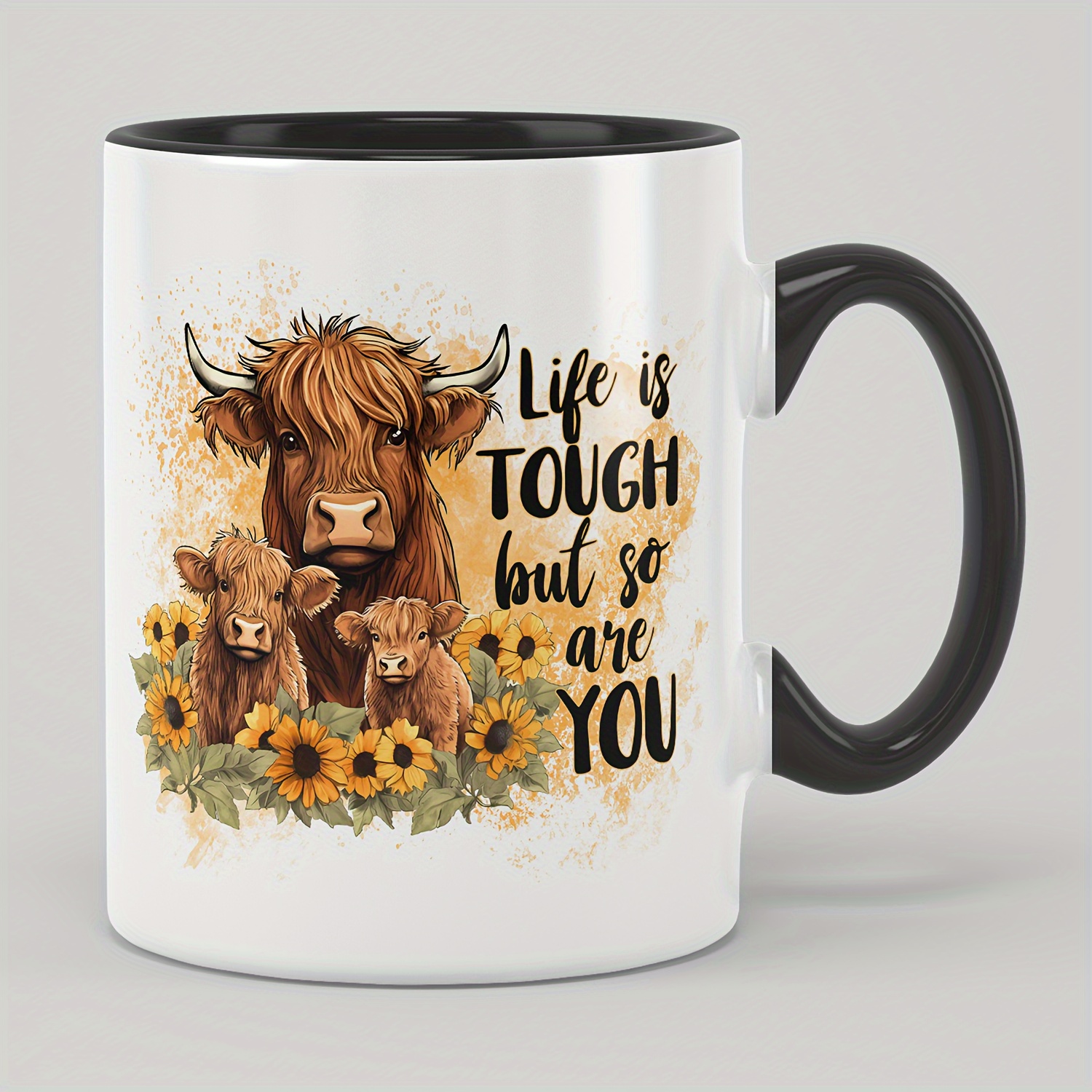 

1pc, 11oz/330ml, To My Son Long Haired Cow Coffee Mug, Ceramic Coffee Mug, Healthy Water Cup, Summer Winter Drinkware, Christmas Gift For Restaurant