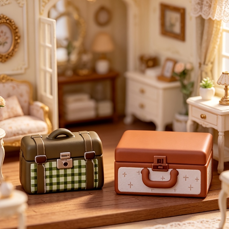 Image of 2pcs Dollhouse Retro Hand Carry Suitcase Bag Set, Miniature Travel Bag Model, Dollhouse Additions, Miniature Scene Storage Display And Photography Props - Random Light/dark