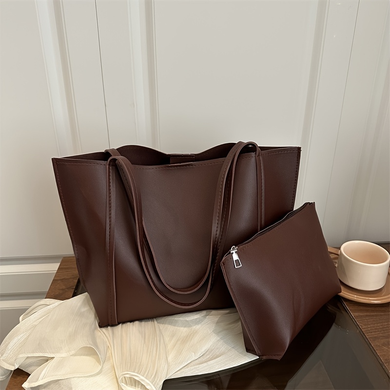 TEMU Large Capacity Casual Women', 2pcs Set Mother-daughter Bag Aesthetic Shoulder Tote Bag And Makeup Bag