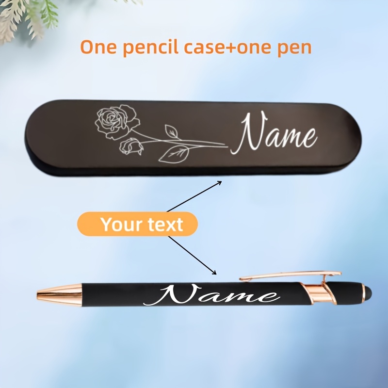 TEMU Personalized Metal Gift Box And Ballpoint Pen | Custom Teacher Pen And Gift Box, Laser Engraved Birth Flower Pattern And Custom Text Gift Box,