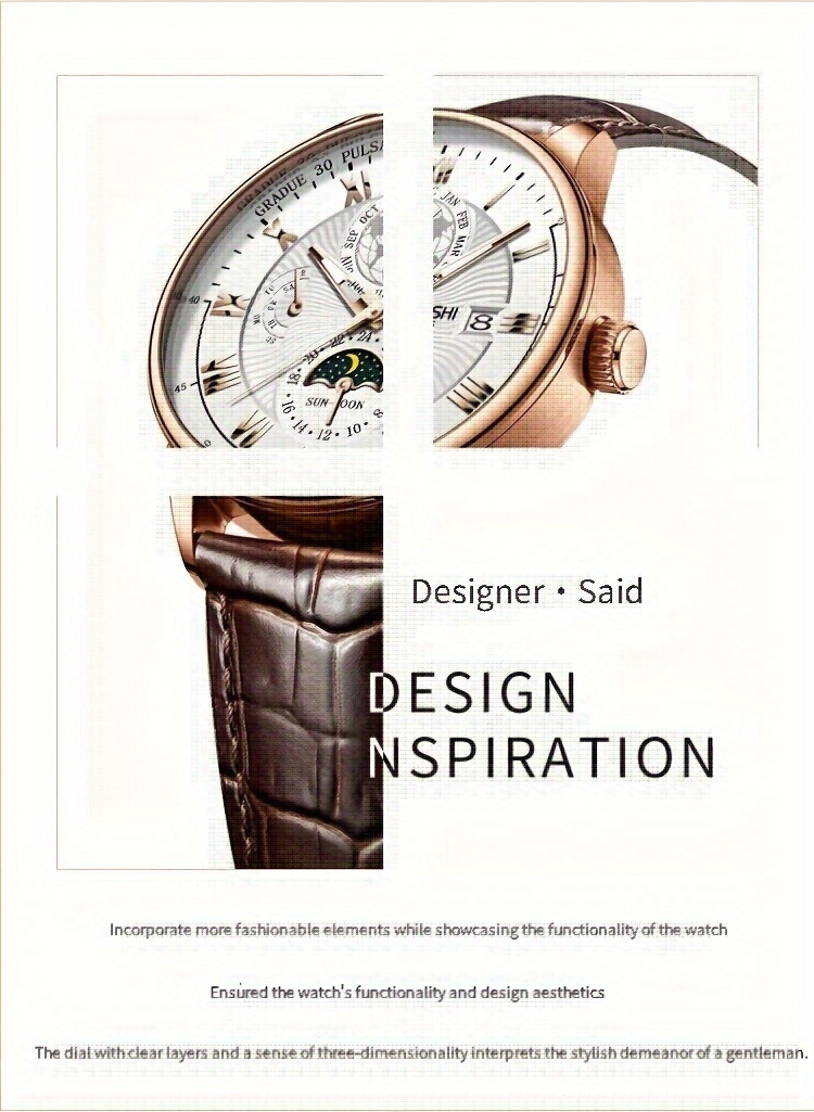 leisure pointer display pu leather strap with luminous calendar display for mens watches a gift for dad details 2