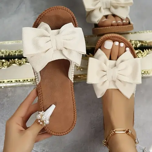2025 summer womens elegant flat slippers with black soft soled casual open toe solid color fabric upper non slip rubber sole for indoor fashionable slipon synthetic synthetic leather insole