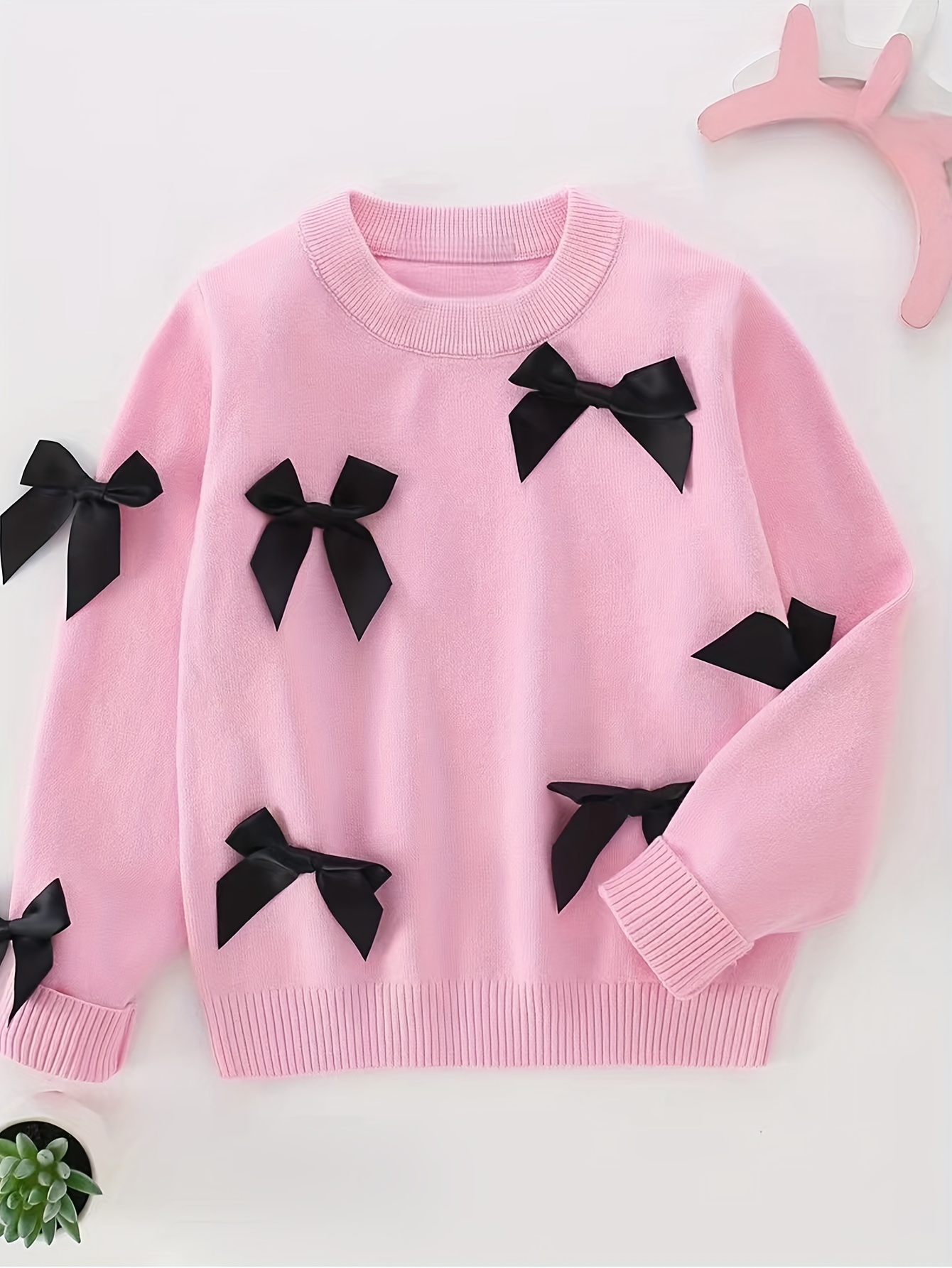 girls' cute bow pullover sweater long sleeve crew neck knit Temu
