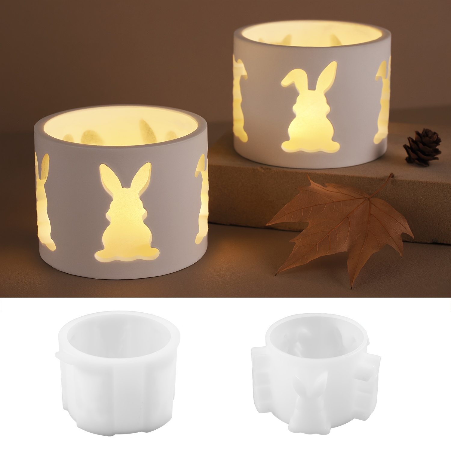 

Easter Hollow Rabbit Candlestick Silicone Mold With Glue Plaster Cement, Stereoscopic Light Silhouette