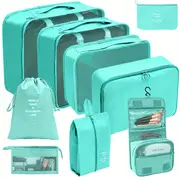 9 piece travel organizer set polyester folding storage bags for clothes shoes drawstring luggage pouches versatile solid color packaging cubes details 4