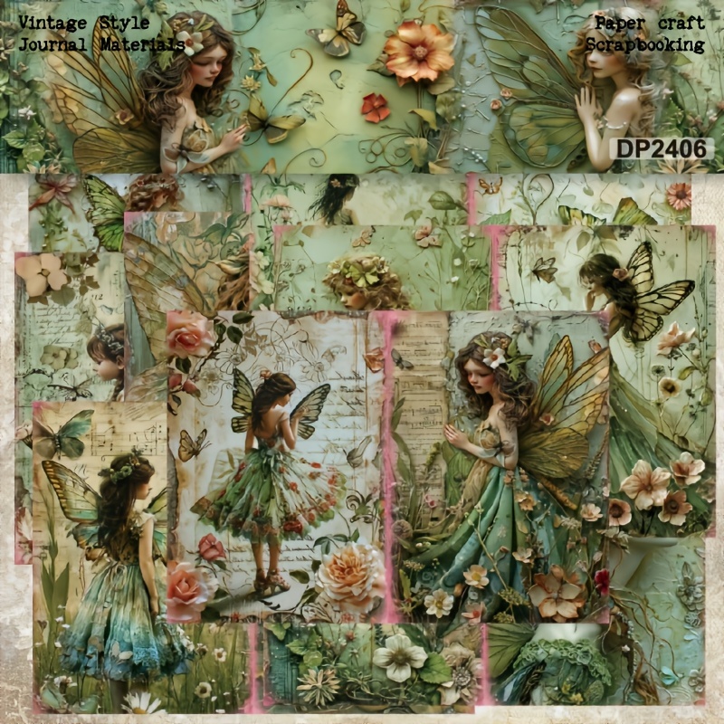 

8pcs Vintage Fairy Scrapbook Paper Set, A5 Single-sided Decorative Craft Sheets For Journaling, Diy Projects, Gift Wrapping, Album Art - 6x6 Inch Multicolor Fairy Theme Crafting Paper Pad
