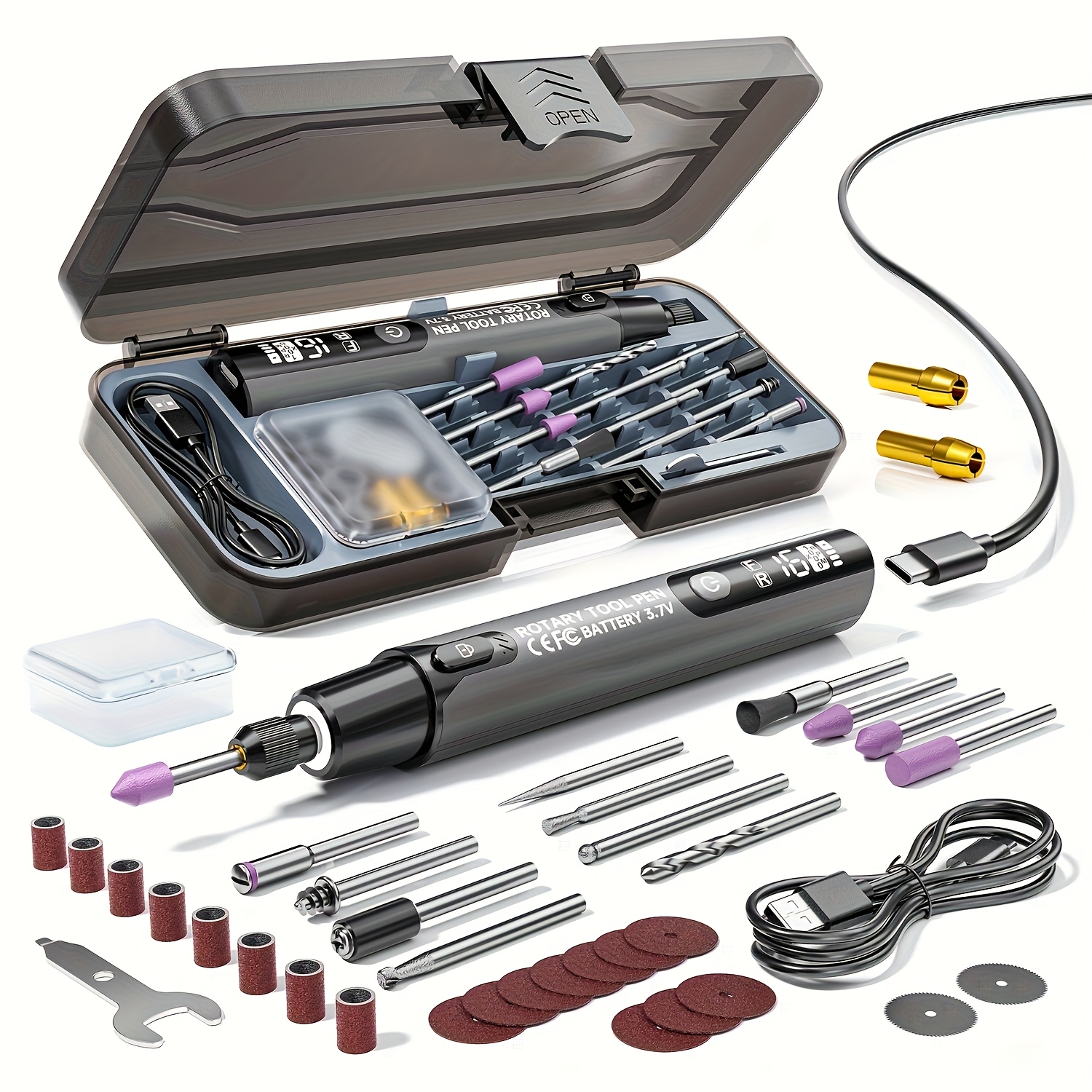 wireless   6 speed speed control rotary carving pen usb charging multi functional polishing polishing drilling built in led lighting intelligent cooling helper
