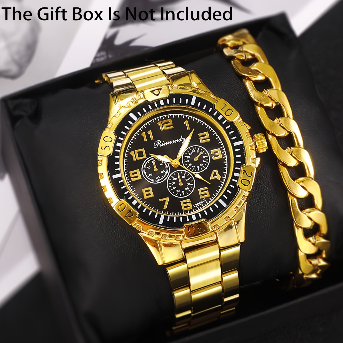 

2pcs/set Business Golden Quartz Watch Stainless Steel Band Wrist Watch & Bracelet, Valentine's Day Ramadan Gifts For Men Women