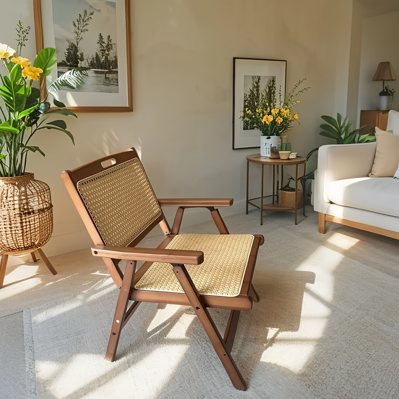 Silla Plegable de Ratán para Hogar, Balcón, Oficina, Exterior, Silla de Descanso Plegable Ligera y Portátil para Sala de Estar, Comedor, Dormitorio, Estudio, Oficina, Patio, Adecuada para las 4 Estaciones, Asiento Exterior, Asiento Estiloso, Mueble para Espacios Pequeños, Silla de Oficina, Muebles