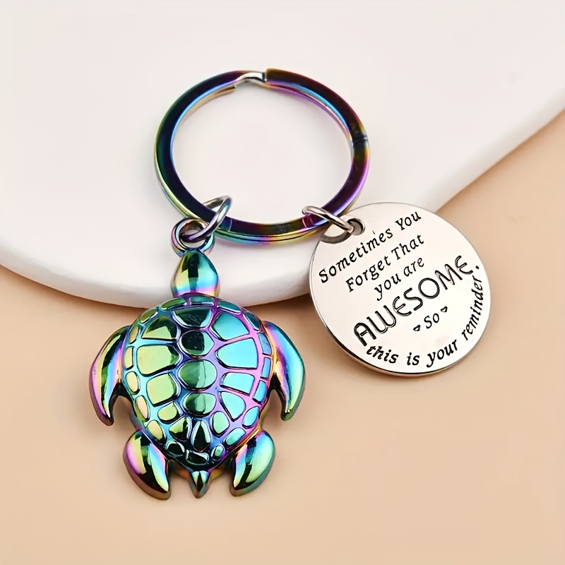 

1pc Alloy Turtle Keychain With Inspirational Quote Charm, Fashionable Zinc Alloy Turtle Pendant Keyring, For Backpacks, Handbags & Keys, With Motivational Gift For