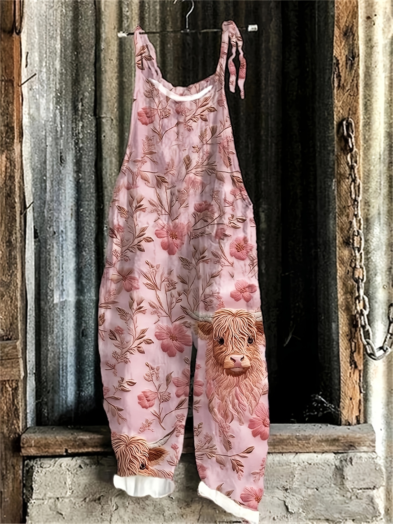 womens vintage inspired cow floral print sleeveless jumpsuit