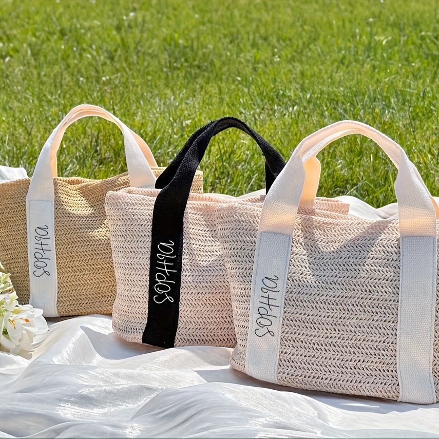 

Personalized Burlap Tote Bag: Custom Straw Beach Bag For Bridesmaid Proposal, Bridal Shower, Or Wedding Gift - Durable, Non-washable, And Stylish With Fixed Shoulder Straps