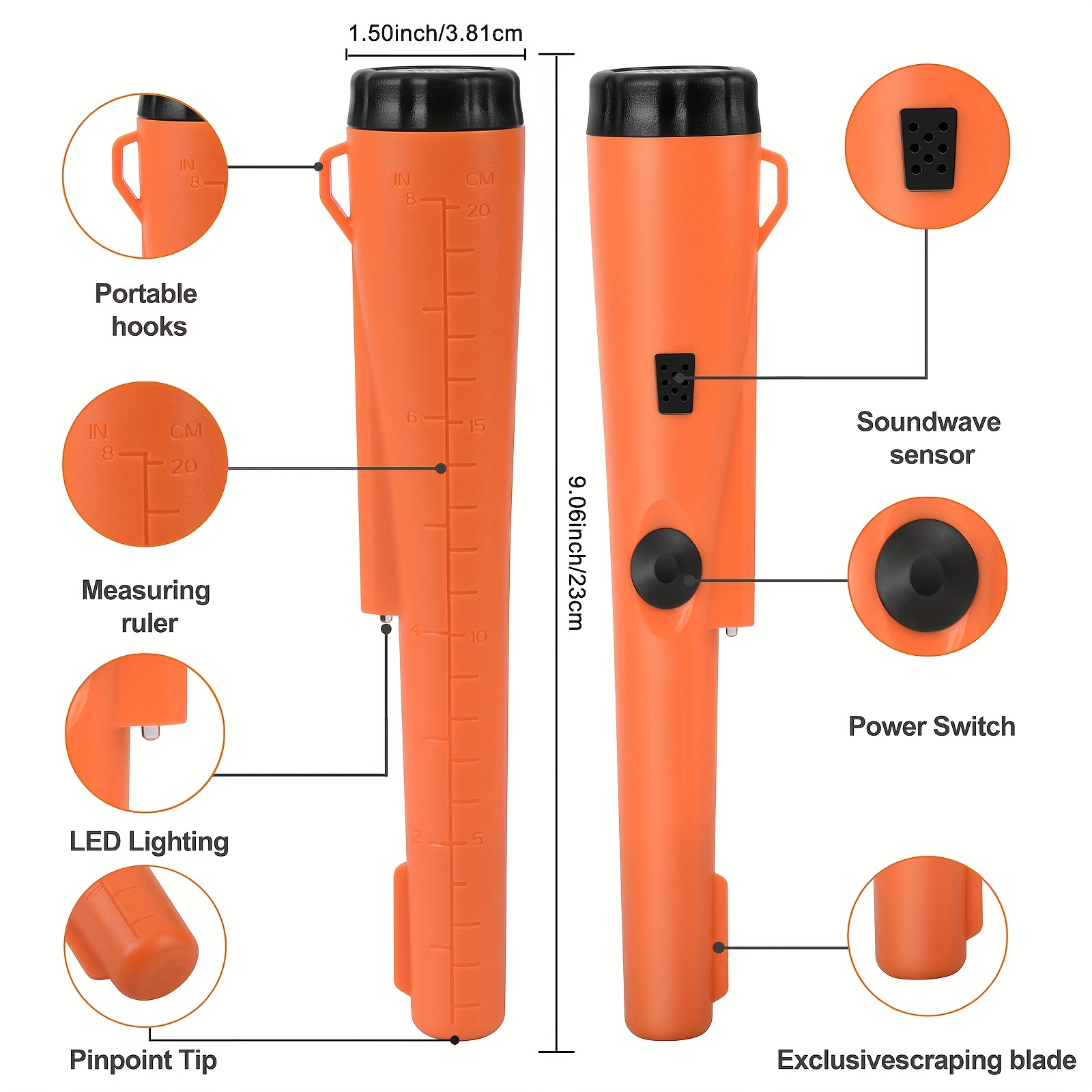 metal detector er wand 360 search treasure finder probe for hidden non metals like ring silvery copper iron and nails 9v battery not included details 2