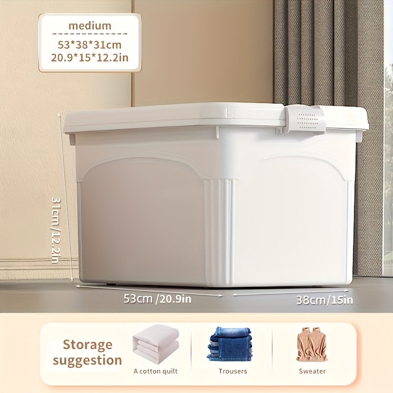 3pcs Large Capacity Household Storage Bins, Durable Plastic Storage Bins, Snap Lock Lid, Dustproof And Waterproof Storage Bins With Handles, The To Organize Your Room And Manage Clutter, White