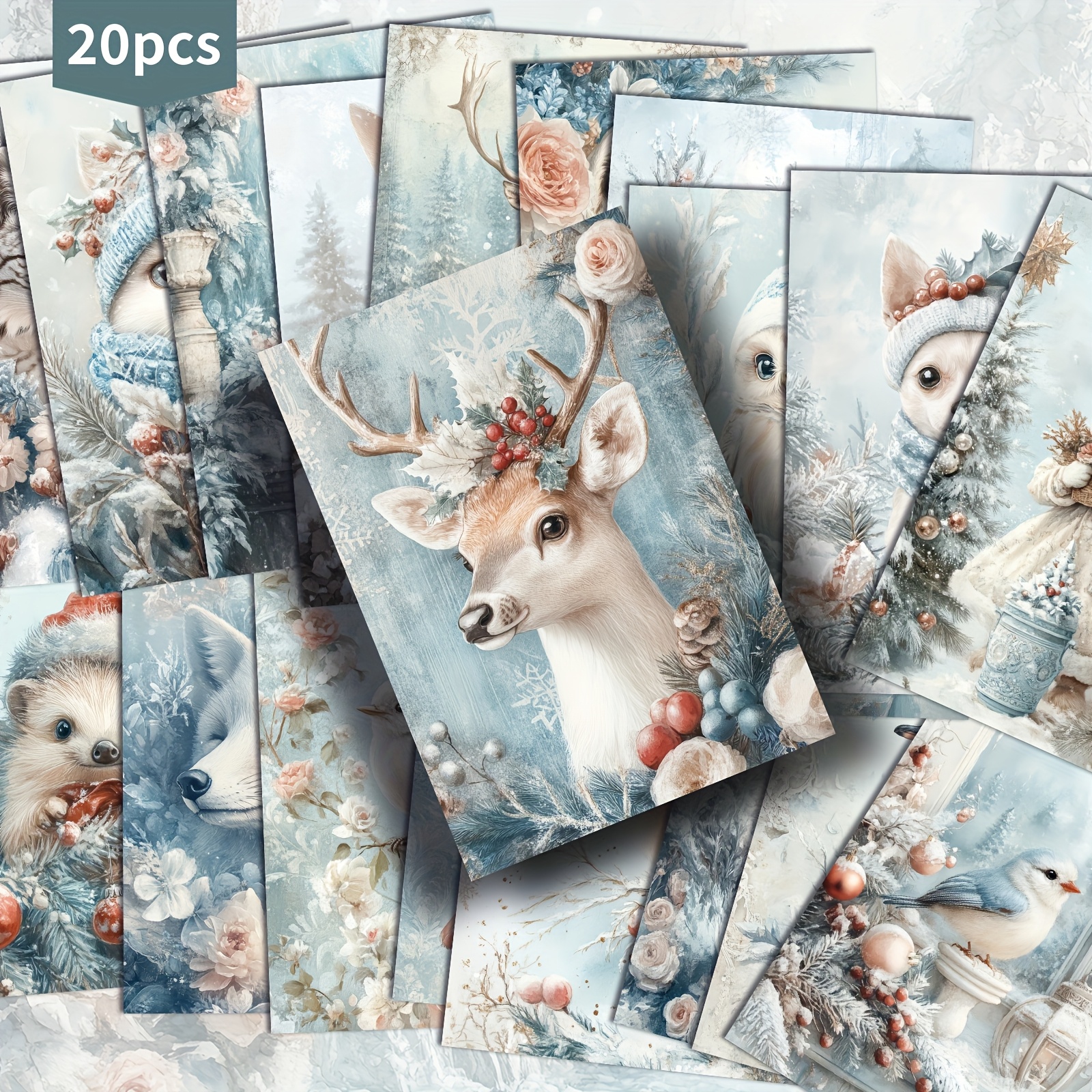 Image of Set Of Winter-themed Postcards Featuring Snow Animals, Measuring 4x6 Inches. Collectible Cards Showcase Classic Pinup Illustrations And Are Perfect For Scrapbooking And Crafting