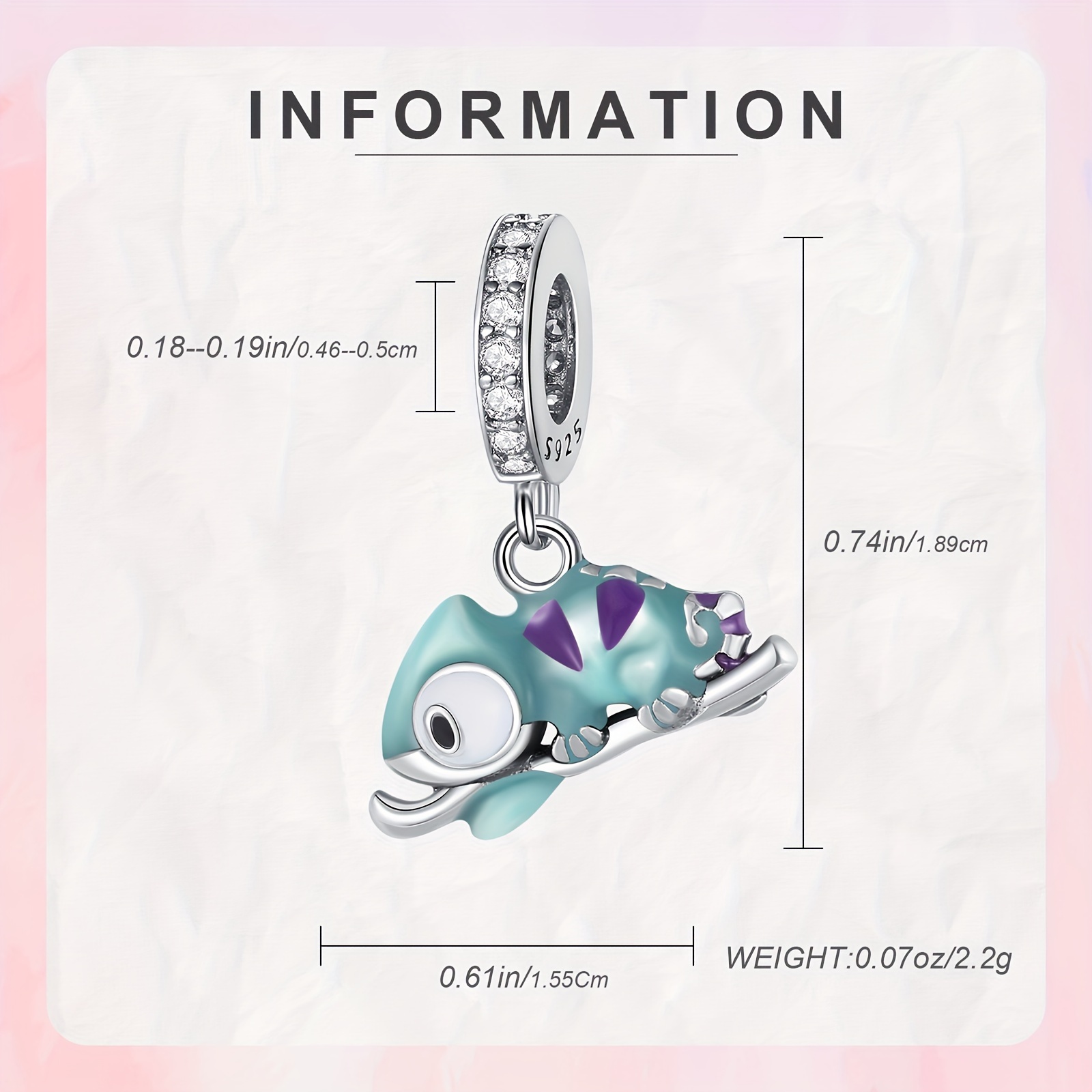 925 Silver Women's Chameleon Dangle Charm for Moment Bracelet & Necklace