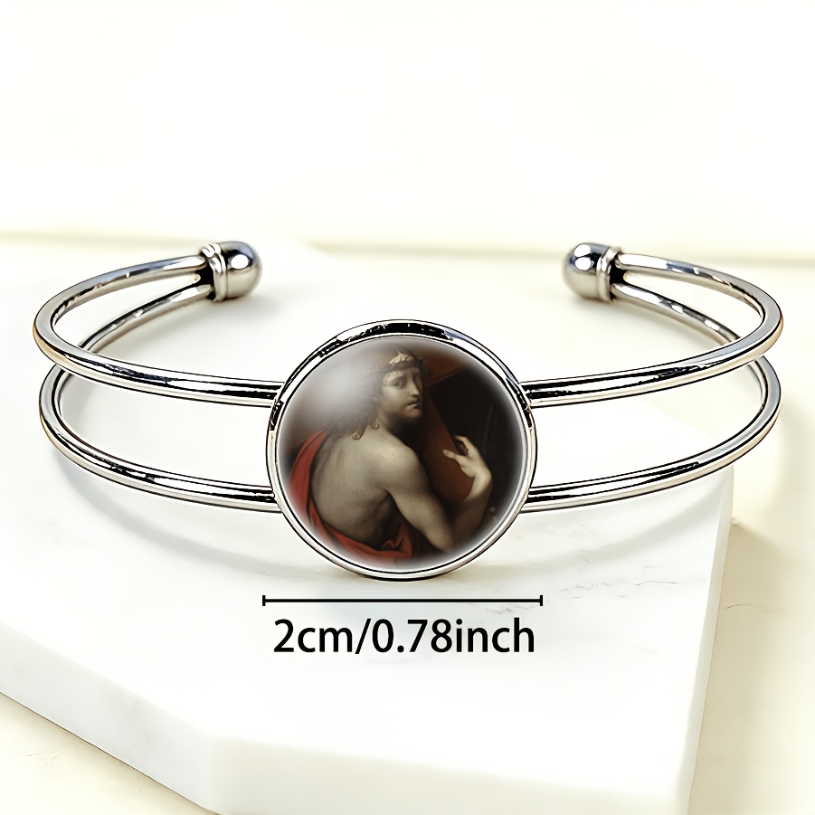 Adjustable Open Bangle with Gemstone Inlay, Classic Design
