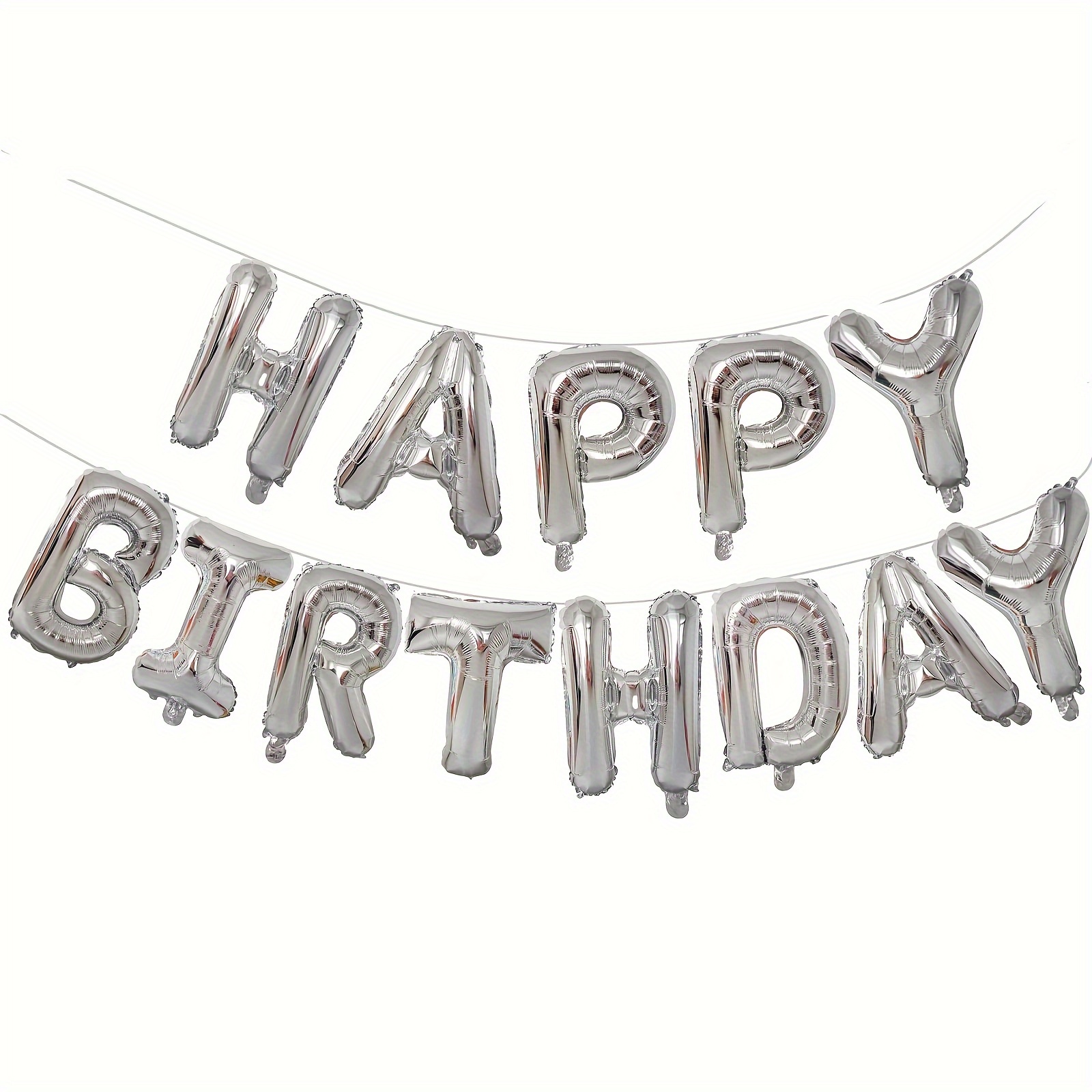 

1pc Silvery Happy Birthday Balloons Banner, Mylar Foil Letters Sign,reusable Balloons For Women, Men, Boys & Girls Birthday Decorations Party Supplies